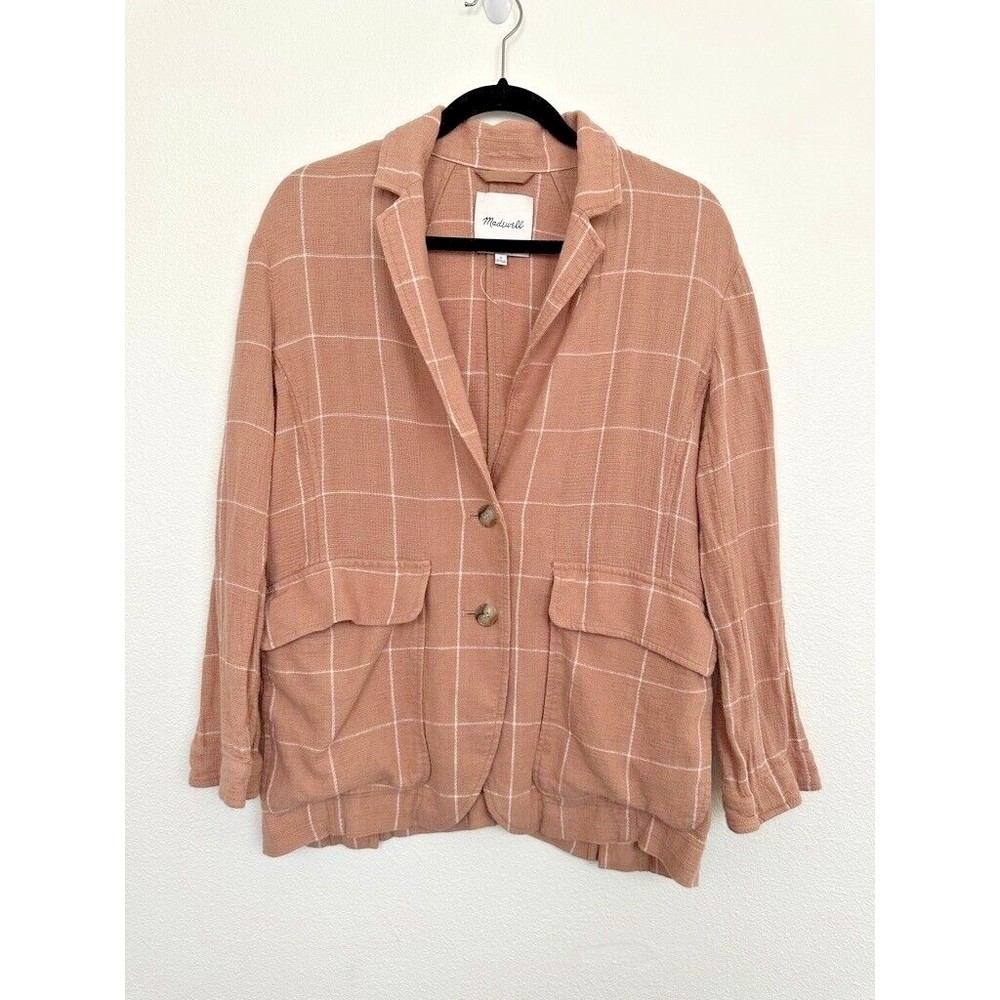 NEW Madewell Breezewoven Larsen Blazer in Windowpane Cotton Blazer Womens M